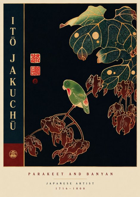 Itō Jakuchū Parakeet and Banyan No6 - Affiche