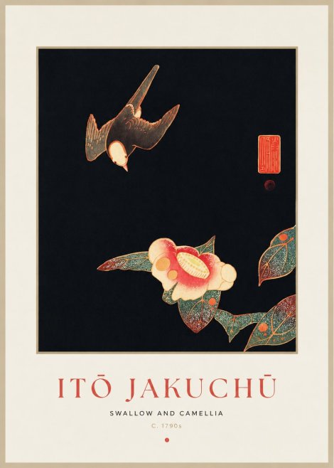 Itō Jakuchū Swallow and Camellia No1 - Affiche