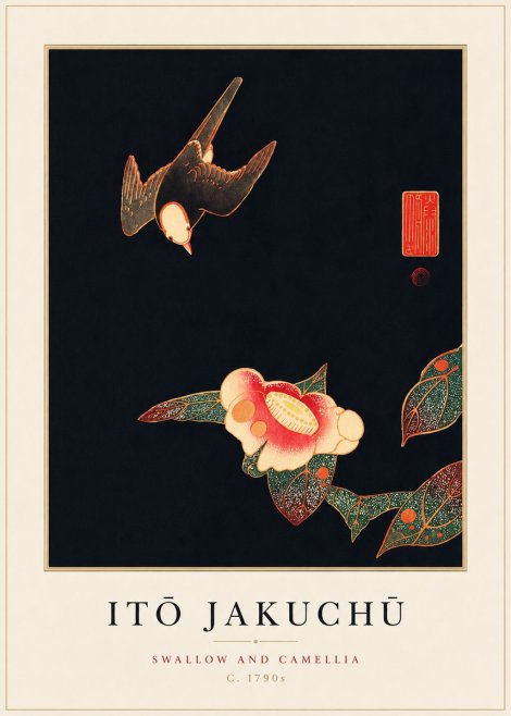 Itō Jakuchū Swallow and Camellia No3 - Affiche