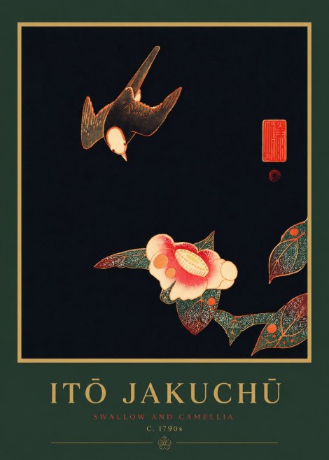 Itō Jakuchū Swallow and Camellia No4 - Affiche