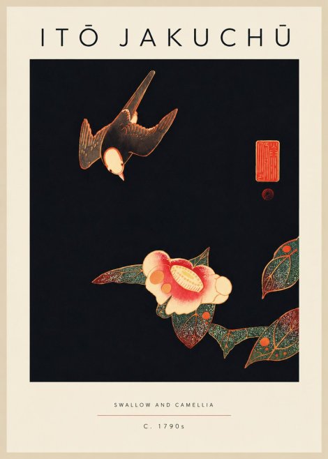Itō Jakuchū Swallow and Camellia No5 - Affiche