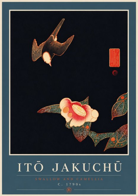 Itō Jakuchū Swallow and Camellia No7 - Affiche