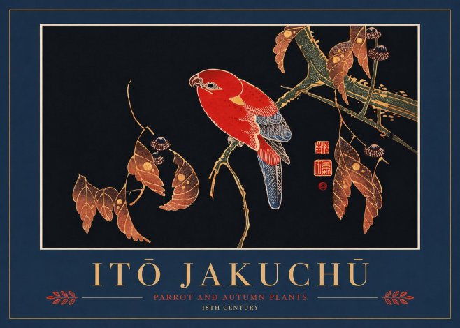 Itō Jakuchū Parrot and Autumn Plants No2 - Affiche
