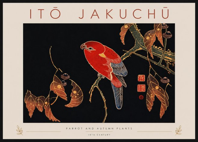Itō Jakuchū Parrot and Autumn Plants No4 - Affiche