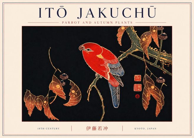 Itō Jakuchū Parrot and Autumn Plants No6 - Affiche