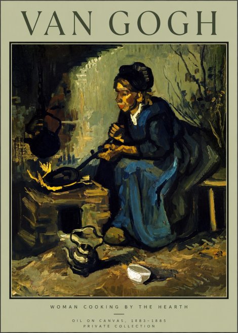 Van Gogh Woman Cooking by the Hearth No2 - Affiche