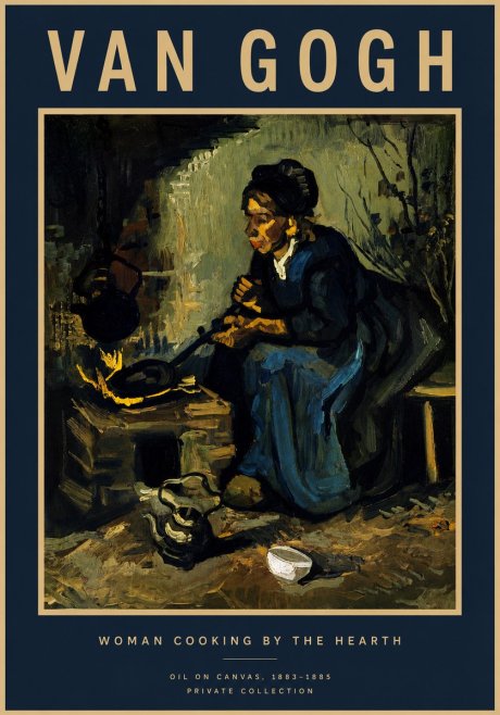 Van Gogh Woman Cooking by the Hearth No4 - Affiche