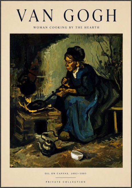 Van Gogh Woman Cooking by the Hearth No5 - Affiche