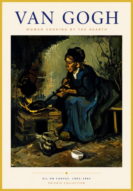 Van Gogh Woman Cooking by the Hearth No6 - Affiche