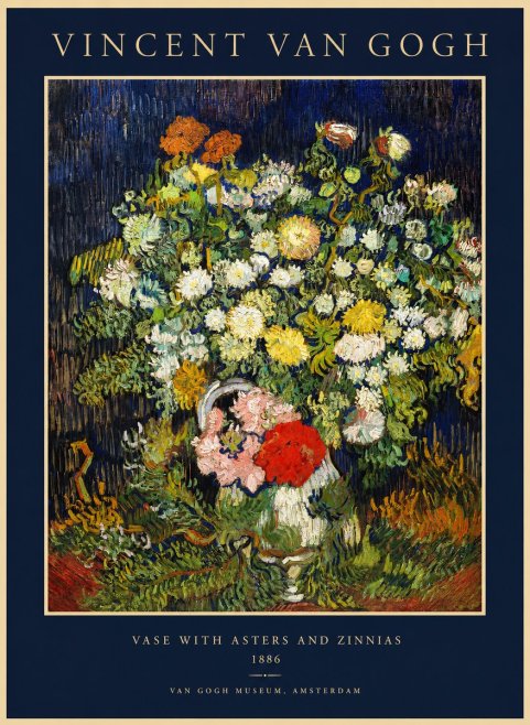 Van Gogh Vase with Asters and Zinnias No1 - Affiche