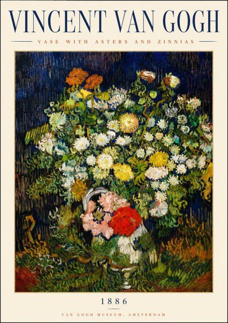 Van Gogh Vase with Asters and Zinnias No3 - Affiche