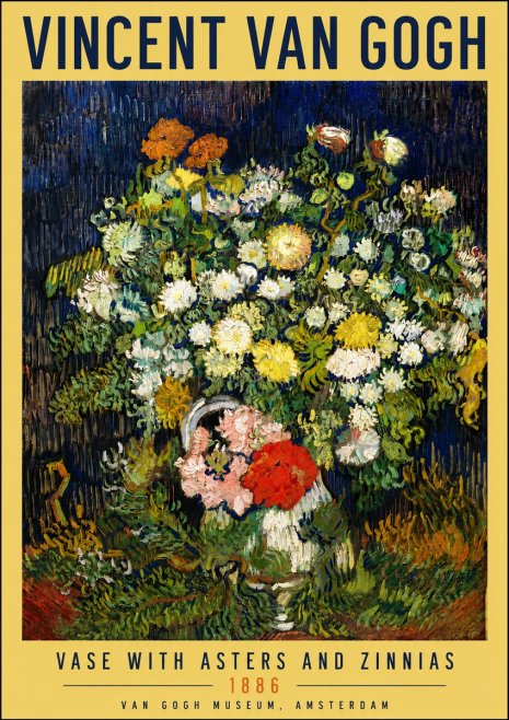 Van Gogh Vase with Asters and Zinnias No4 - Affiche