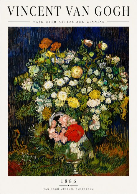 Van Gogh Vase with Asters and Zinnias No5 - Affiche