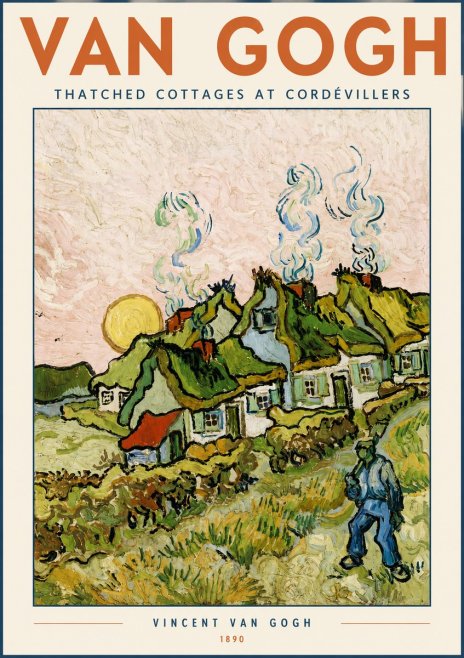 Van Gogh Cottages with Thatched Roofs No5 - Affiche