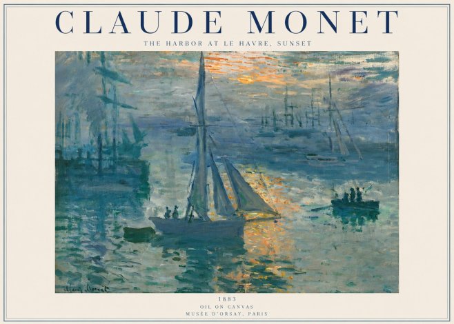 Monet The Harbor at Le Havre, Sunset No2 - Affiche