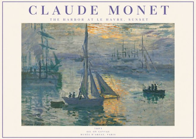 Monet The Harbor at Le Havre, Sunset No6 - Affiche