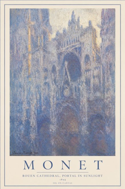 Monet Rouen Cathedral, Portal in Sunlight No4 - Affiche