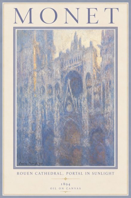 Monet Rouen Cathedral, Portal in Sunlight No5 - Affiche