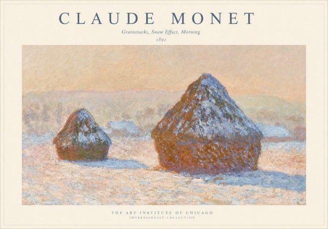 Monet Grainstacks, Snow Effect, Morning No1 - Affiche