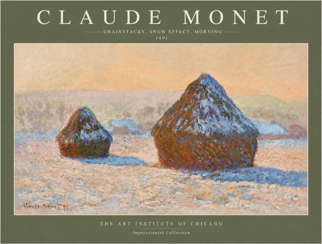 Monet Grainstacks, Snow Effect, Morning No6 - Affiche