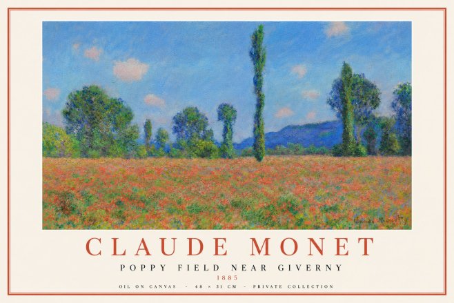 Monet Poppy Field Near Giverny No5 - Affiche