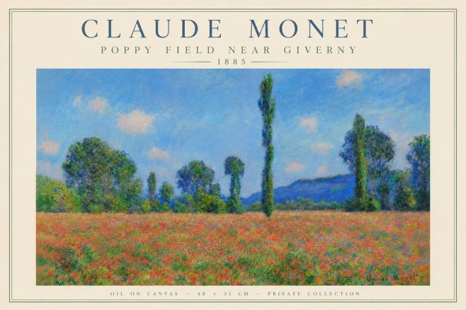 Monet Poppy Field Near Giverny No6 - Affiche