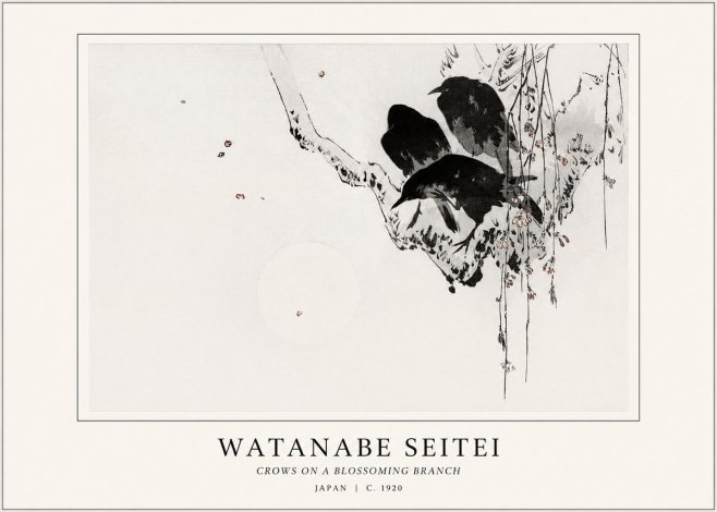 Watanabe Seitei Crows on a Blossoming Branch No1 - Affiche