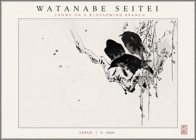 Watanabe Seitei Crows on a Blossoming Branch No3 - Affiche