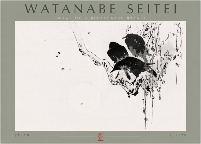 Watanabe Seitei Crows on a Blossoming Branch No4 - Affiche