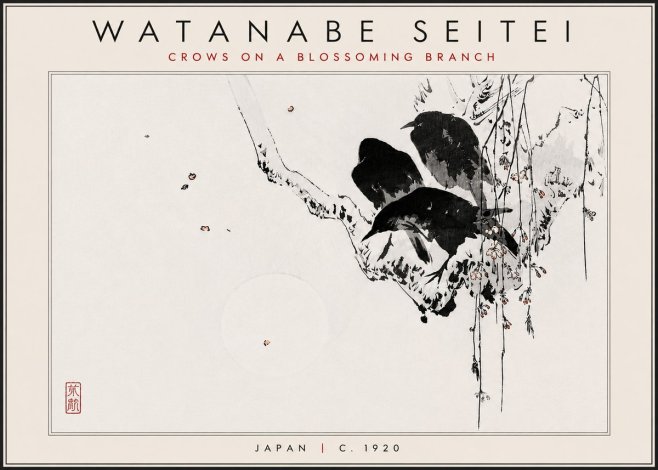 Watanabe Seitei Crows on a Blossoming Branch No5 - Affiche