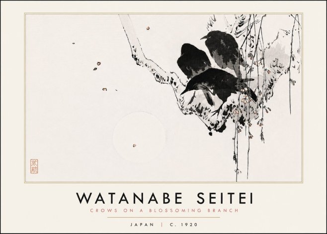 Watanabe Seitei Crows on a Blossoming Branch No6 - Affiche