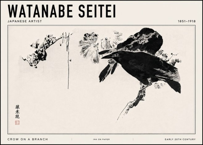 Watanabe Seitei Crow on a Branch No3 - Affiche