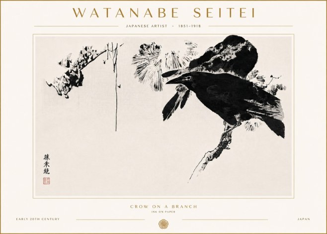Watanabe Seitei Crow on a Branch No6 - Affiche