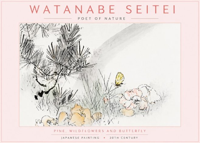 Watanabe Seitei Pine, Wildflowers and Butterfly No6 - Affiche