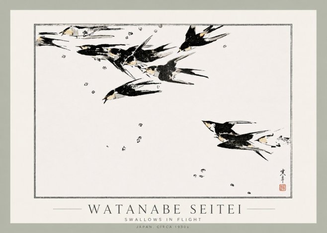 Watanabe Seitei Swallows in Flight No3 - Affiche