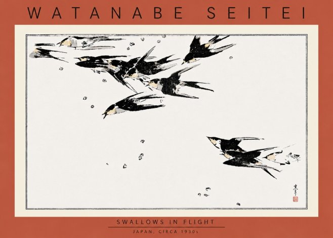 Watanabe Seitei Swallows in Flight No5 - Affiche