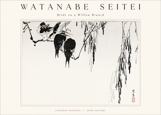 Watanabe Seitei Birds on a Willow Branch No1 - Affiche