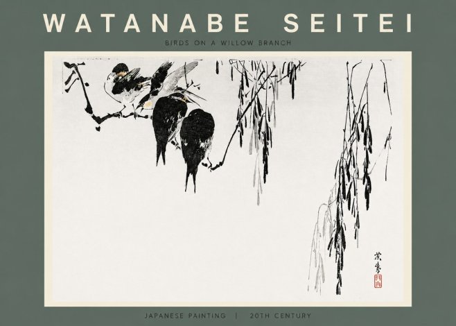 Watanabe Seitei Birds on a Willow Branch No2 - Affiche