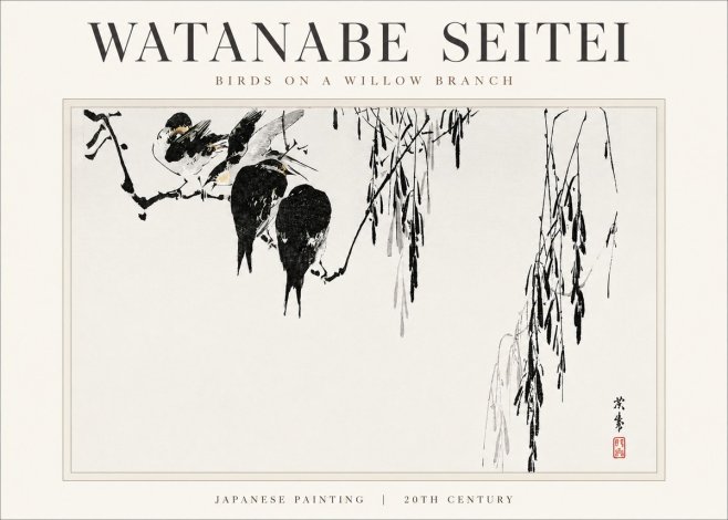 Watanabe Seitei Birds on a Willow Branch No3 - Affiche