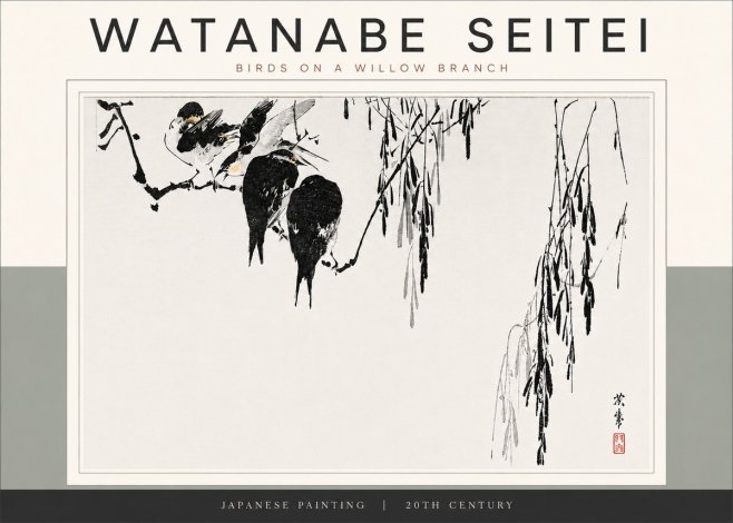 Watanabe Seitei Birds on a Willow Branch No5 - Affiche
