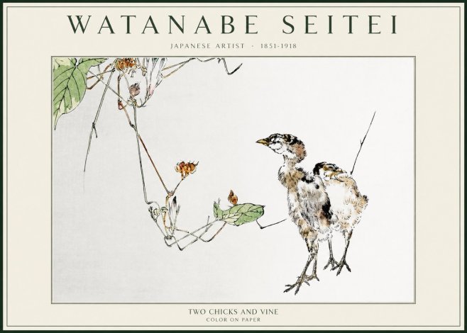 Watanabe Seitei Two Chicks and Vine No1 - Affiche