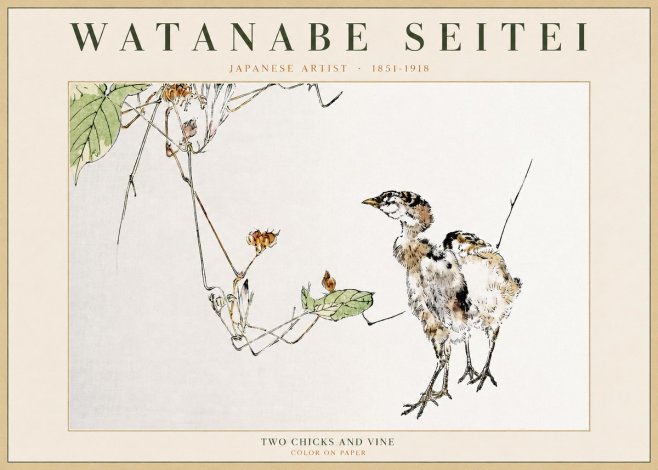 Watanabe Seitei Two Chicks and Vine No2 - Affiche