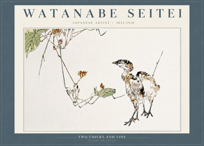 Watanabe Seitei Two Chicks and Vine No6 - Affiche