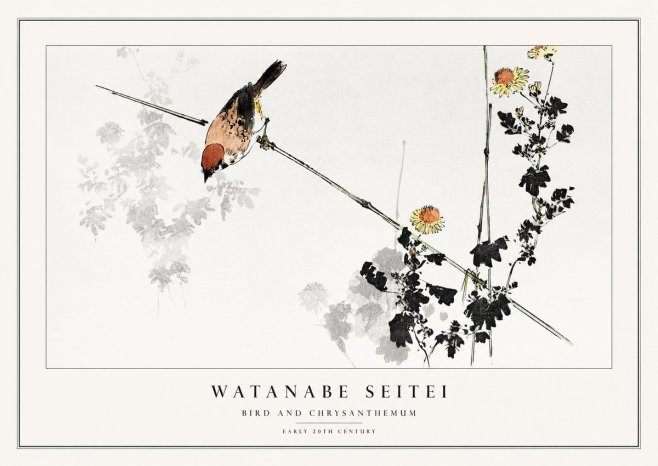 Watanabe Seitei Bird and Chrysanthemum No1 - Affiche