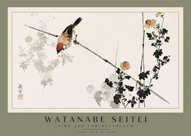 Watanabe Seitei Bird and Chrysanthemum No2 - Affiche