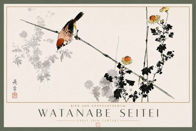 Watanabe Seitei Bird and Chrysanthemum No5 - Affiche