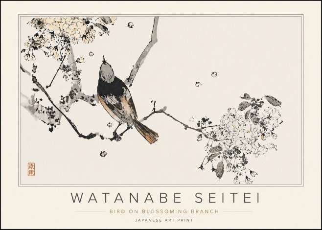 Watanabe Seitei Bird on Blossoming Branch No5 - Affiche