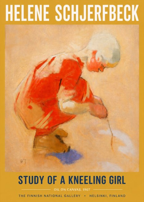 Helene Schjerfbeck Study of a Kneeling Girl No6 - Affiche