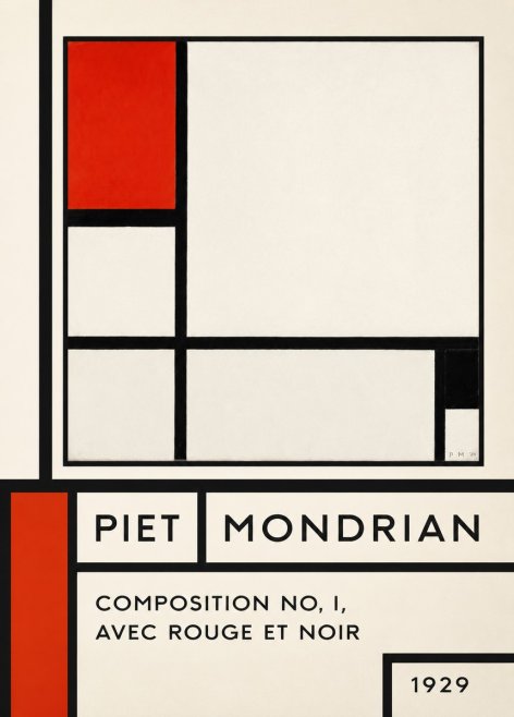 Piet Mondrian Composition No. I, Avec Rouge Et Noir No6 - Affiche