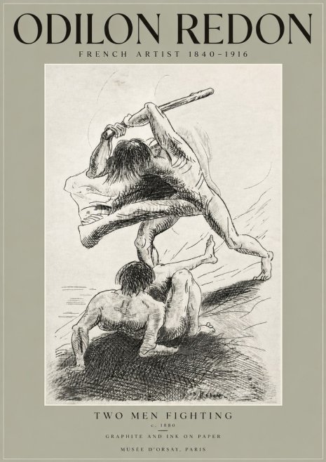 Odilon Redon Two Men Fighting No3 - Affiche